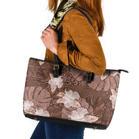 Hawaii Leather Tote Bag Brown Polynesian Monstera Patterns DT05 Brown - Polynesian Pride