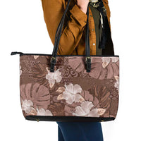 Hawaii Leather Tote Bag Brown Polynesian Monstera Patterns DT05 - Polynesian Pride