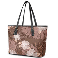 Hawaii Leather Tote Bag Brown Polynesian Monstera Patterns DT05 - Polynesian Pride