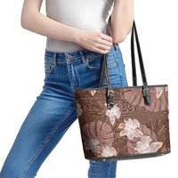 Hawaii Leather Tote Bag Brown Polynesian Monstera Patterns DT05 - Polynesian Pride