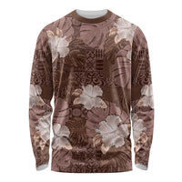 Hawaii Long Sleeve Shirt Brown Polynesian Monstera Patterns - Polynesian Pride