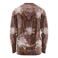 Hawaii Long Sleeve Shirt Brown Polynesian Monstera Patterns - Polynesian Pride
