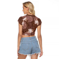 Hawaii Raglan Cropped T Shirt Brown Polynesian Monstera Patterns - Polynesian Pride