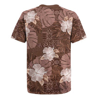 Hawaii Rugby Jersey Brown Polynesian Monstera Patterns - Polynesian Pride