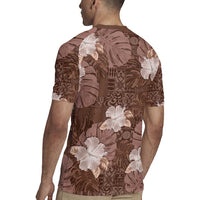 Hawaii Rugby Jersey Brown Polynesian Monstera Patterns - Polynesian Pride