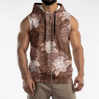 Hawaii Sleeveless Zip Hoodie Brown Polynesian Monstera Patterns DT05 - Polynesian Pride