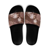 Hawaii Slide Sandals Brown Polynesian Monstera Patterns - Polynesian Pride