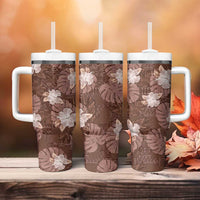 Hawaii Tumbler With Handle Brown Polynesian Monstera Patterns - Polynesian Pride
