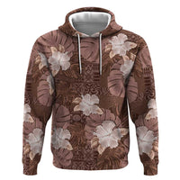 Hawaii Zip Hoodie Brown Polynesian Monstera Patterns - Polynesian Pride
