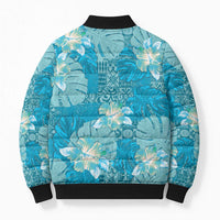 Hawaii Bomber Puffer Jacket Teal Polynesian Monstera Patterns - Polynesian Pride