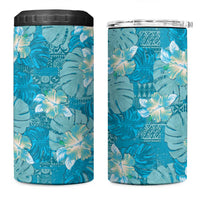 Hawaii 4 in 1 Can Cooler Tumbler Teal Polynesian Monstera Patterns - Polynesian Pride