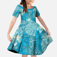 Hawaii Family Matching Mermaid Dress and Hawaiian Shirt Teal Polynesian Monstera Patterns - Polynesian Pride