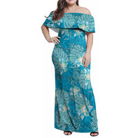 Hawaii Family Matching Off Shoulder Maxi Dress and Hawaiian Shirt Teal Polynesian Monstera Patterns - Polynesian Pride