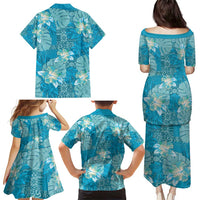 Hawaii Family Matching Puletasi and Hawaiian Shirt Teal Polynesian Monstera Patterns - Polynesian Pride