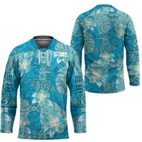 Hawaii Hockey Jersey Teal Polynesian Monstera Patterns DT05 - Polynesian Pride
