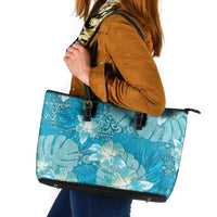 Hawaii Leather Tote Bag Teal Polynesian Monstera Patterns DT05 Teal - Polynesian Pride