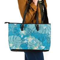 Hawaii Leather Tote Bag Teal Polynesian Monstera Patterns DT05 - Polynesian Pride
