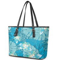 Hawaii Leather Tote Bag Teal Polynesian Monstera Patterns DT05 - Polynesian Pride