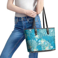 Hawaii Leather Tote Bag Teal Polynesian Monstera Patterns DT05 - Polynesian Pride