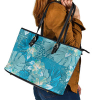 Hawaii Leather Tote Bag Teal Polynesian Monstera Patterns DT05 - Polynesian Pride