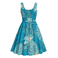 Hawaii Midi Dress Teal Polynesian Monstera Patterns - Polynesian Pride