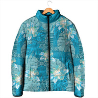 Hawaii Padded Jacket Teal Polynesian Monstera Patterns - Polynesian Pride