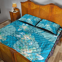 Hawaii Quilt Bed Set Teal Polynesian Monstera Patterns - Polynesian Pride