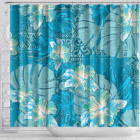 Hawaii Shower Curtain Teal Polynesian Monstera Patterns - Polynesian Pride