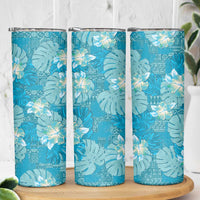 Hawaii Skinny Tumbler Teal Polynesian Monstera Patterns - Polynesian Pride
