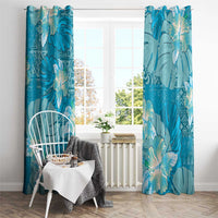 Hawaii Window Curtain Teal Polynesian Monstera Patterns - Polynesian Pride