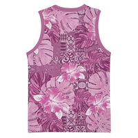 Hawaii Basketball Jersey Magenta Polynesian Monstera Patterns - Polynesian Pride