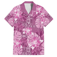 Hawaii Family Matching Off Shoulder Short Dress and Hawaiian Shirt Magenta Polynesian Monstera Patterns DT05 Dad's Shirt - Short Sleeve Magenta - Polynesian Pride