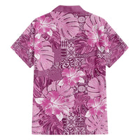 Hawaii Family Matching Off Shoulder Short Dress and Hawaiian Shirt Magenta Polynesian Monstera Patterns DT05 - Polynesian Pride