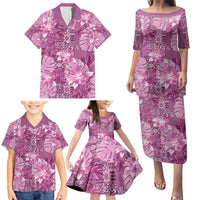 Hawaii Family Matching Puletasi and Hawaiian Shirt Magenta Polynesian Monstera Patterns - Polynesian Pride