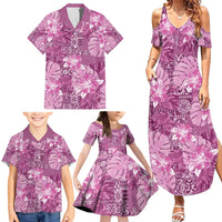 Hawaii Family Matching Summer Maxi Dress and Hawaiian Shirt Magenta Polynesian Monstera Patterns - Polynesian Pride