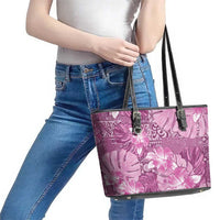 Hawaii Leather Tote Bag Magenta Polynesian Monstera Patterns DT05 - Polynesian Pride