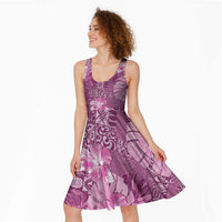 Hawaii Midi Dress Magenta Polynesian Monstera Patterns - Polynesian Pride