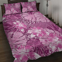 Hawaii Quilt Bed Set Magenta Polynesian Monstera Patterns - Polynesian Pride