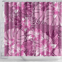 Hawaii Shower Curtain Magenta Polynesian Monstera Patterns - Polynesian Pride