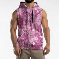 Hawaii Sleeveless Hoodie Magenta Polynesian Monstera Patterns - Polynesian Pride