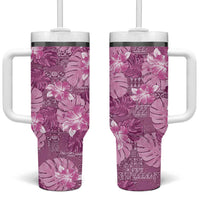 Hawaii Tumbler With Handle Magenta Polynesian Monstera Patterns - Polynesian Pride