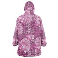 Hawaii Wearable Blanket Hoodie Magenta Polynesian Monstera Patterns DT05 - Polynesian Pride