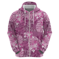 Hawaii Zip Hoodie Magenta Polynesian Monstera Patterns - Polynesian Pride