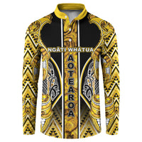 Aotearoa Ngati Whatua Button Sweatshirt Maori Tribal Gold Paua Shell Pattern