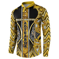 Aotearoa Ngati Whatua Button Sweatshirt Maori Tribal Gold Paua Shell Pattern