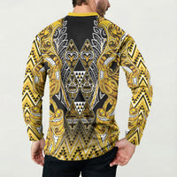 Aotearoa Ngati Whatua Button Sweatshirt Maori Tribal Gold Paua Shell Pattern