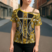 Aotearoa Ngati Whatua Cross Shoulder Shirt Maori Tribal Gold Paua Shell Pattern