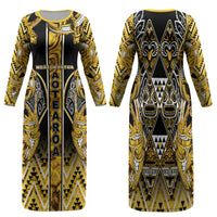 Aotearoa Ngati Whatua Family Matching Long Sleeve Bodycon Dress and Hawaiian Shirt Maori Tribal Gold Paua Shell Pattern