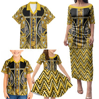 Aotearoa Ngati Whatua Family Matching Puletasi and Hawaiian Shirt Maori Tribal Gold Paua Shell Pattern