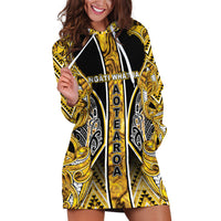 Aotearoa Ngati Whatua Hoodie Dress Maori Tribal Gold Paua Shell Pattern